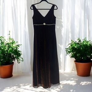 Scott McClintock Black Red Sparkle V Neck Gown 8